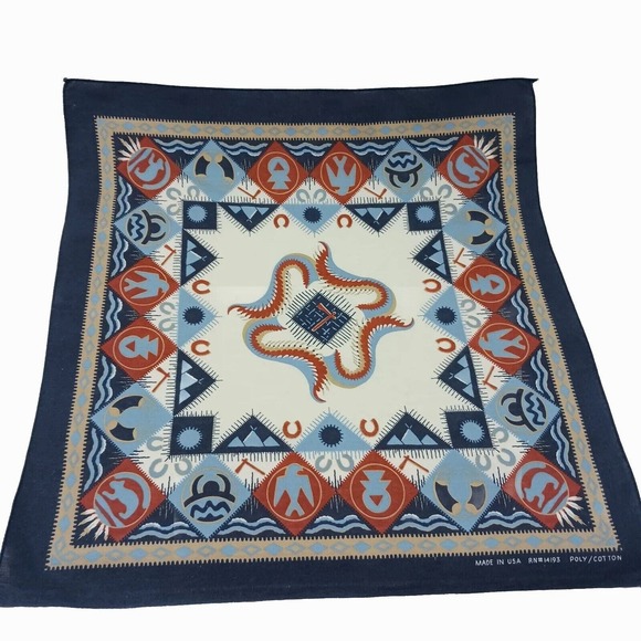 Unbranded Accessories - Vntg USA MADE Aztec Bandana COTTON Southwestern West Handkerchief Arizona Native
